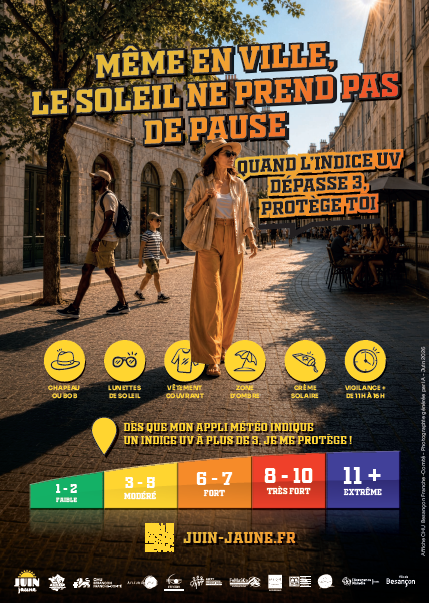 Affiche Juin jaune : Même en ville, le soleil ne prend pas de pause